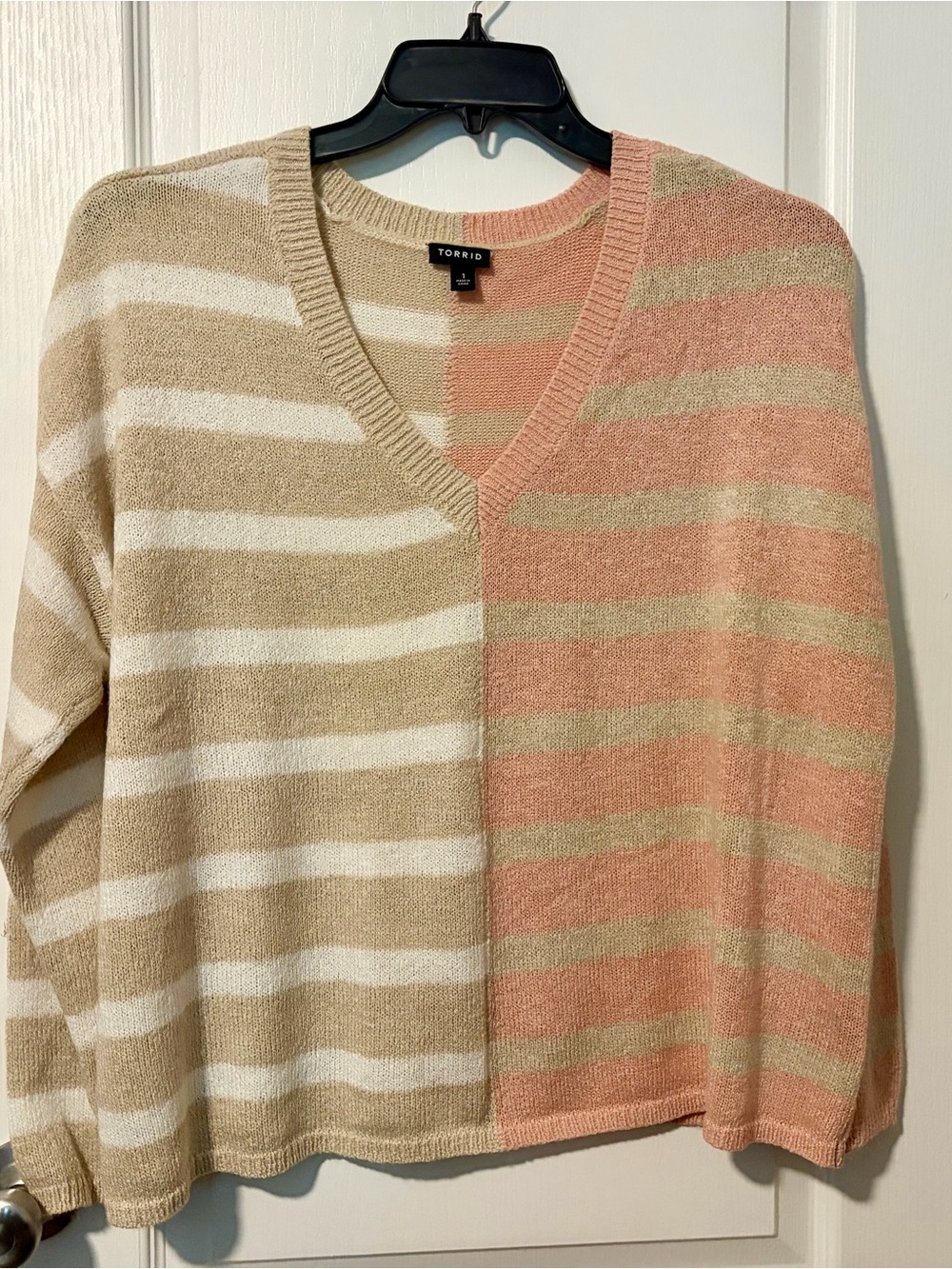 torrid V-Neck Striped Knit Sweater in Cream, Peach & Beige
